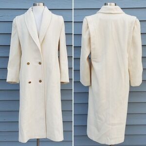 Vintage 80s Retro Preppy Acadamia Cream Wool Blend Double Breasted Trench Coat 8